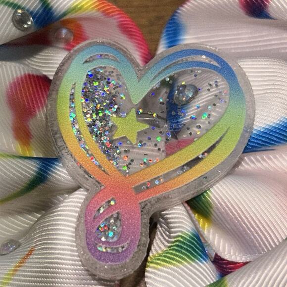 Cheer Bow - Colorful Tie-Dye Heart Kids Hair Bow - Picture 2 of 5